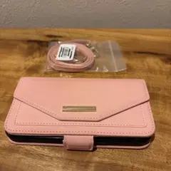手帳型 iPhone15 ケース ピンク ストラップ付き