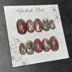 【現品・サイズ変更可能】ネイルチップ　マグネット　リボン　キラキラ　チェーン