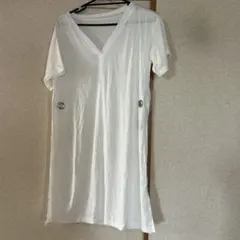 01新品タグ付き　レディース　ワンピース　白　チュニック　フリーサイズ　半袖夏服のサムネイル