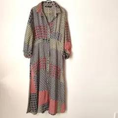 ZARA　ザラ　シャツワンピース　幾何学模様プリント　S（M相当）レトロ