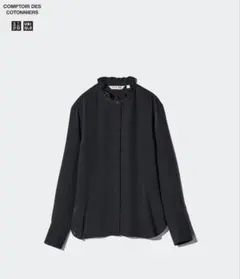 サテンフリルブラウス UNIQLO レディース　ブラック　Lサイズ