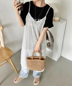 CLEA フラワー刺繍レイヤードシアーキャミワンピース