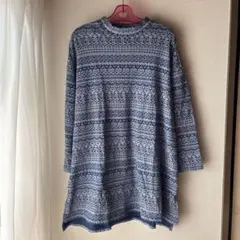 ふ*ん様 ネイビー柄 綿100% 長袖ロングチュニック M-L