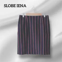 スローブイエナ　タイトスカート　ウール　ひざ丈　ネイビーと赤のストライプ