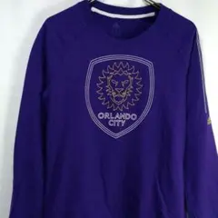 アメリカ古着アディダスサッカースウェットプリントロゴビックシルエットパープル