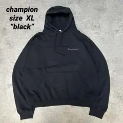 US古着 Championフェードブラック メキシコ製 筆記体ロゴパーカーXL