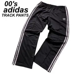 古着 00's アディダス ワイドトラックパンツ ジャージ 黒シルバー L