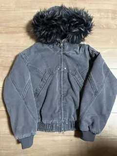 取り外し可能ファー付きデニムジャケット　短丈　y2k