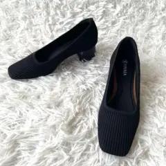 極美品✨VIVAIA パンプス ニット スクエアトゥ チャンキーヒール 黒 37
