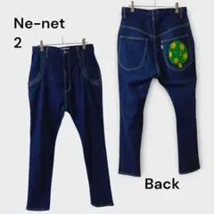 Ne-net ネネット きのこワッペン サルエルデニムパンツ 紺 2のサムネイル