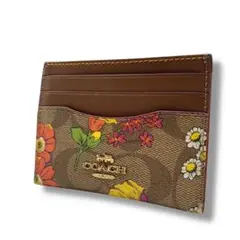 極美品！　コーチ　花柄　カードケース　レザー　定期入れ　ブラウン