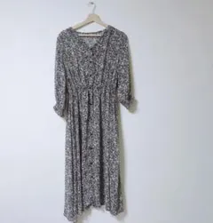 ★美品★OFUON 花柄長袖シャツワンピース【40/L】