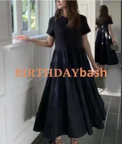 BIRTHDAY BASH ティアードワンピース ロング 黒 半袖 バックジップ
