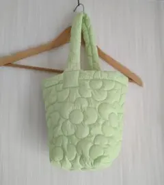 韓国 バケツバッグ キルティングバッグ 花模様 ライムグリーン