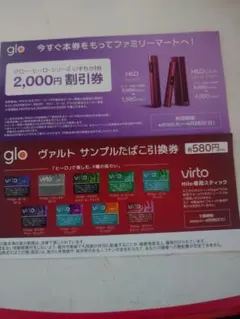 glo Hiloシリーズ 2,000円割引券、サンプル引換券