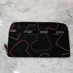 レスポートサック　長財布　軽量　ハート柄　黒