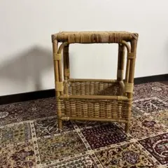 ナチュラル天然素材◼︎籐ラタン家具 収納付き 角スツール 飾り台 収納棚のサムネイル