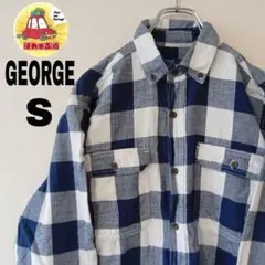 USA古着 GEORGE ネルシャツ　S ブルー　ホワイト　チェック