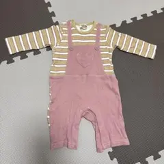 新品 80サイズ ストライプ柄ハート刺繍オーバーオール