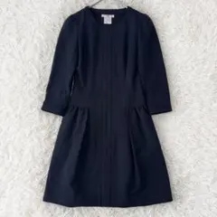 極美品✨秋冬に◎Rene ツイード フロントジップ ワンピース ドレス ルネ ルネ 6316410 ワンピース 36 ブルー ツイード フラワービジュー