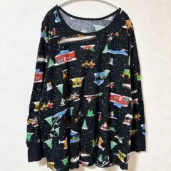 OLD NAVY 総柄 ロンT 長袖Tシャツ ブラック 4XL 大きいサイズ