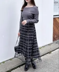 INGNI バックレースアップ チュールチェックマーメイドスカート