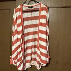 ＆by P&D 透かし編み サマーニット カーディガン ボーダー オレンジ 38