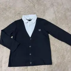 ネイビー カーディガン シャツ襟付き