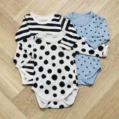 冬あったか♡長袖ベビーロンパース肌着ボディスーツ3枚セット水玉・ボーダー・星柄