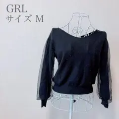 GRL 長袖ニットトップス 袖シフォン ブラック