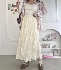 【Loueme】ソフトタッチワッシャーフレアスカート