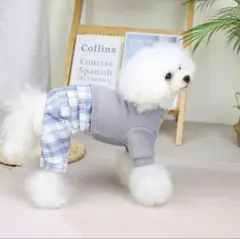 ドッグウェア ペット服 ニット チェック パンツ ズボン S 小型犬 つなぎ 春