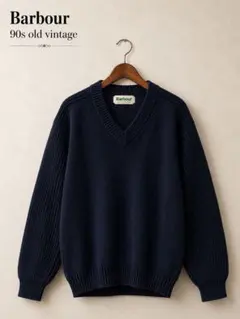 Barbour PURE NEW WOOL ネイビー ニット セーター 90sのサムネイル
