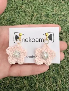 ハンドメイド かぎ針編み フラワーイヤリング