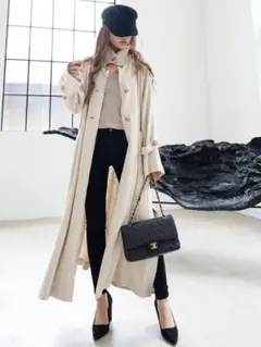 Glam Lipsベージュ ロングコート ウエストゴム