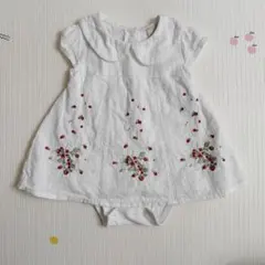 petit main ホワイト刺繍ドレス風ロンパース70