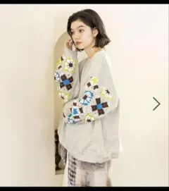 ❣️人気完売品❣️【niko and…】クロシェコンビプルオーバー・グレー・Lのサムネイル
