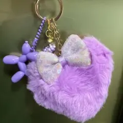 パープル ハート型ファーキーホルダー