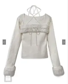 GRL トップス ru1387 ファーホルターネックリボンニットトップス 白