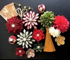 成人式髪飾り 豪華にアレンジちりめん細工＆シルク