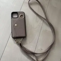スマホケース レザー風　ベージュ　ショルダーストラップ付きiPhone13