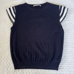 ZARA ザラ　ニット　サマーニット　ネイビー　透かし編み　M L ボーダーのサムネイル