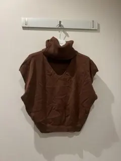 【MURUA】ブラウン タートルネック 半袖ニット F