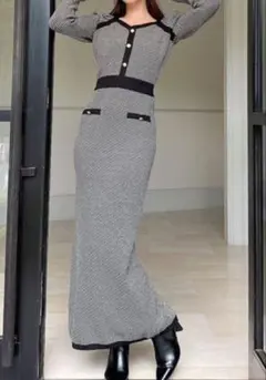 RESEXXY リゼクシー バイアスツイードニットワンピース ブラック