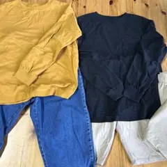 ジーユーGU点セット長袖カットソー 2枚セット マスタード ブラック