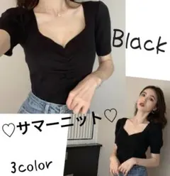 【ブラック　フリーサイズ】新品　レディース　トップス　パフスリーブ　ニット　春夏