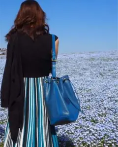 マルチプリーツ柄ニットワンピース ブルー★フレイアイディー FRAY I.D