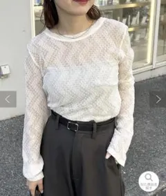 長袖 レース トップス ホワイト Fサイズのサムネイル