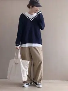 ☘️【ユニクロ】コットン カシミヤ クリケットセーター長袖 Vネック