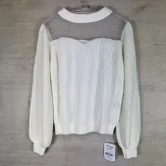 【新品未使用】AllugeニットMホワイト ドットチュール長袖 定価6900円
